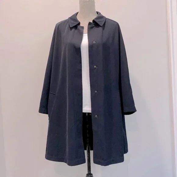 Hilary Radley Navy Blue Maxi Trench Coat Size 12 Snap Closure, - Picture 5 of 15